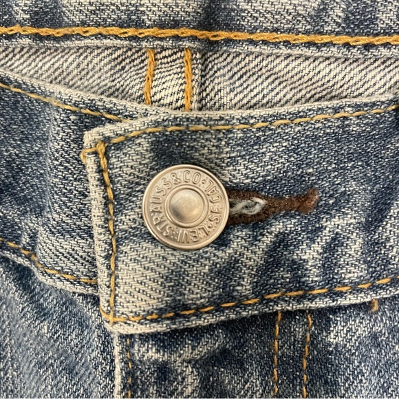 Levi 505 Denim Jean Shorts Jort Y2K Baggy W 34 9” Inseam Medium Stone Washed - Picture 3 of 8